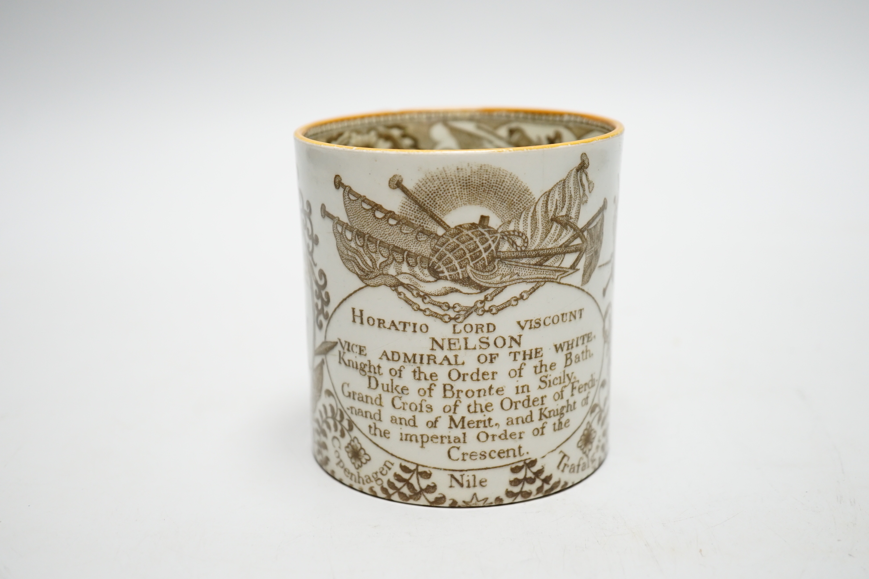 An early 19th century Lord Nelson pearlware commemorative mug, 9cm